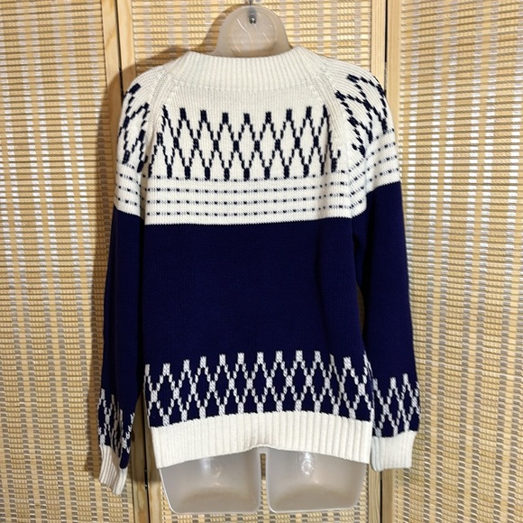 JC Penney Vintage 1970s Blue White Striped Mock Turtleneck Knit Sweater Medium - Picture 11 of 16